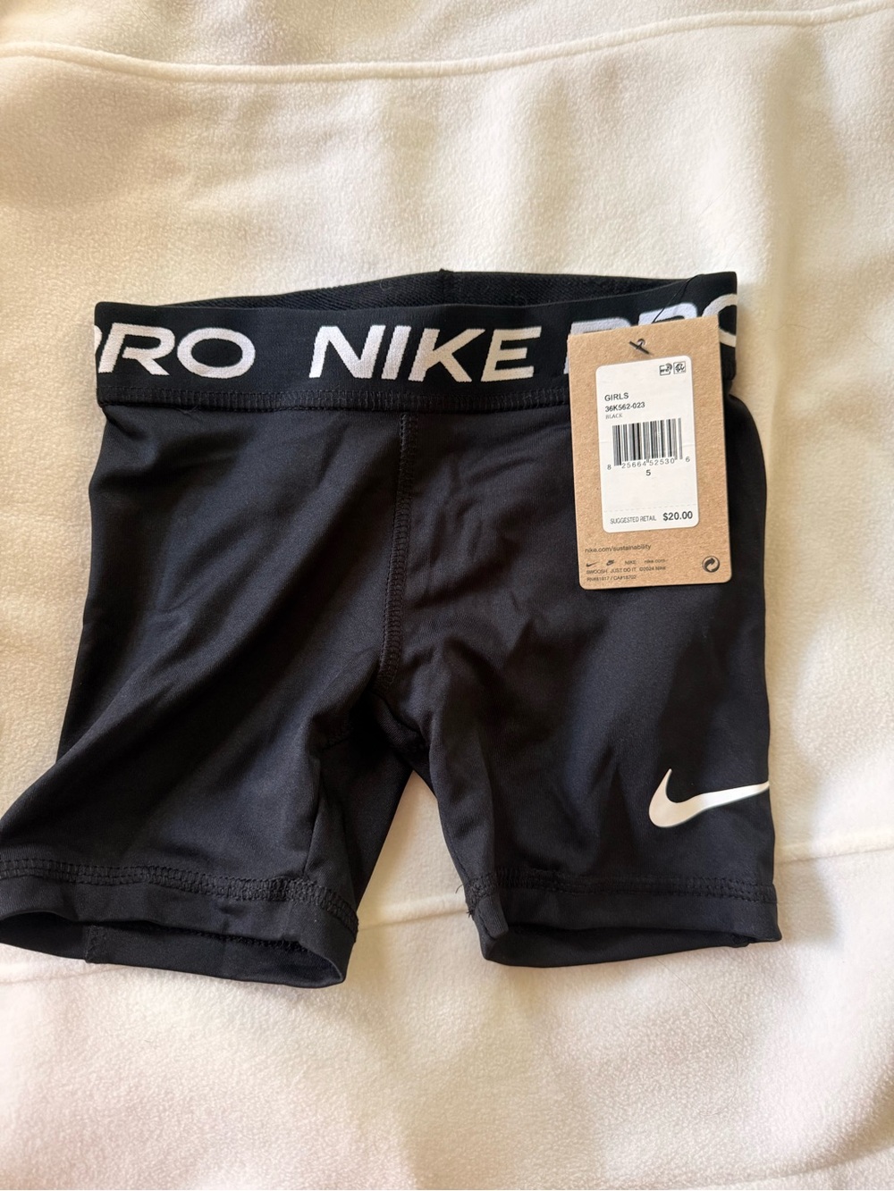 Nike Black Girls' Pro Elastic Waist Shorts with White Swoosh